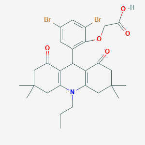 molecular formula C28H33Br2NO5 B328157 2-[2,4-dibromo-6-(3,3,6,6-tetramethyl-1,8-dioxo-10-propyl-4,5,7,9-tetrahydro-2H-acridin-9-yl)phenoxy]acetic acid 