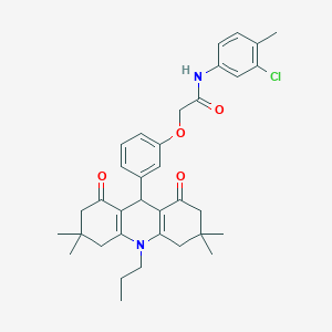 molecular formula C35H41ClN2O4 B328158 N-(3-chloro-4-methylphenyl)-2-[3-(3,3,6,6-tetramethyl-1,8-dioxo-10-propyl-1,2,3,4,5,6,7,8,9,10-decahydro-9-acridinyl)phenoxy]acetamide 