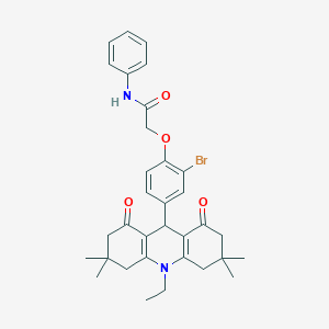 molecular formula C33H37BrN2O4 B328162 2-[2-bromo-4-(10-ethyl-3,3,6,6-tetramethyl-1,8-dioxo-1,2,3,4,5,6,7,8,9,10-decahydro-9-acridinyl)phenoxy]-N-phenylacetamide 