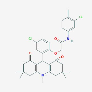 molecular formula C33H36Cl2N2O4 B328167 N-(3-chloro-4-methylphenyl)-2-[4-chloro-2-(3,3,6,6,10-pentamethyl-1,8-dioxo-1,2,3,4,5,6,7,8,9,10-decahydro-9-acridinyl)phenoxy]acetamide 