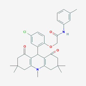 molecular formula C33H37ClN2O4 B328168 2-[4-chloro-2-(3,3,6,6,10-pentamethyl-1,8-dioxo-1,2,3,4,5,6,7,8,9,10-decahydro-9-acridinyl)phenoxy]-N-(3-methylphenyl)acetamide 