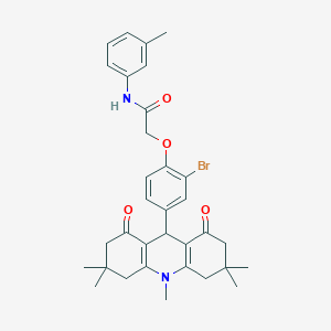 molecular formula C33H37BrN2O4 B328172 2-[2-bromo-4-(3,3,6,6,10-pentamethyl-1,8-dioxo-1,2,3,4,5,6,7,8,9,10-decahydro-9-acridinyl)phenoxy]-N-(3-methylphenyl)acetamide 