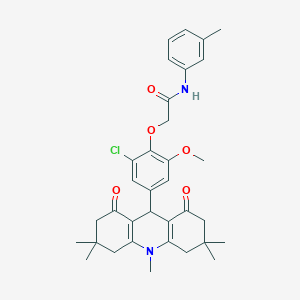 molecular formula C34H39ClN2O5 B328175 2-[2-chloro-6-methoxy-4-(3,3,6,6,10-pentamethyl-1,8-dioxo-1,2,3,4,5,6,7,8,9,10-decahydro-9-acridinyl)phenoxy]-N-(3-methylphenyl)acetamide 