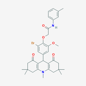 molecular formula C34H39BrN2O5 B328176 2-[2-bromo-6-methoxy-4-(3,3,6,6,10-pentamethyl-1,8-dioxo-1,2,3,4,5,6,7,8,9,10-decahydro-9-acridinyl)phenoxy]-N-(3-methylphenyl)acetamide 