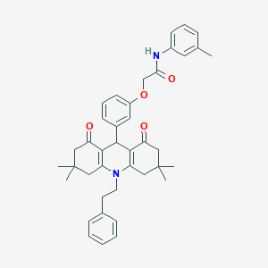 molecular formula C40H44N2O4 B328177 N-(3-methylphenyl)-2-{3-[3,3,6,6-tetramethyl-1,8-dioxo-10-(2-phenylethyl)-1,2,3,4,5,6,7,8,9,10-decahydro-9-acridinyl]phenoxy}acetamide 