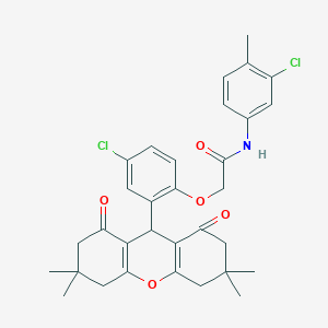 molecular formula C32H33Cl2NO5 B328178 N-(3-chloro-4-methylphenyl)-2-[4-chloro-2-(3,3,6,6-tetramethyl-1,8-dioxo-2,3,4,5,6,7,8,9-octahydro-1H-xanthen-9-yl)phenoxy]acetamide 