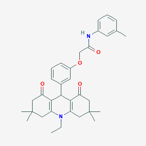 molecular formula C34H40N2O4 B328179 2-[3-(10-ethyl-3,3,6,6-tetramethyl-1,8-dioxo-1,2,3,4,5,6,7,8,9,10-decahydro-9-acridinyl)phenoxy]-N-(3-methylphenyl)acetamide 