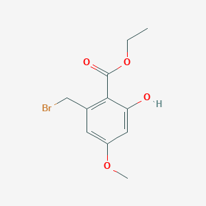 molecular formula C11H13BrO4 B3281806 Ethyl 2-(bromomethyl)-6-hydroxy-4-methoxybenzoate CAS No. 74149-60-3