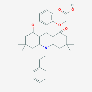 molecular formula C33H37NO5 B328181 {2-[3,3,6,6-Tetramethyl-1,8-dioxo-10-(2-phenylethyl)-1,2,3,4,5,6,7,8,9,10-decahydro-9-acridinyl]phenoxy}acetic acid 