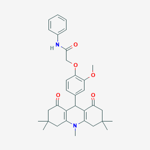 molecular formula C33H38N2O5 B328183 2-[2-methoxy-4-(3,3,6,6,10-pentamethyl-1,8-dioxo-1,2,3,4,5,6,7,8,9,10-decahydro-9-acridinyl)phenoxy]-N-phenylacetamide 