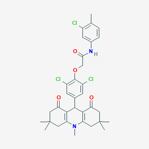 molecular formula C33H35Cl3N2O4 B328184 N-(3-chloro-4-methylphenyl)-2-[2,6-dichloro-4-(3,3,6,6,10-pentamethyl-1,8-dioxo-1,2,3,4,5,6,7,8,9,10-decahydro-9-acridinyl)phenoxy]acetamide 