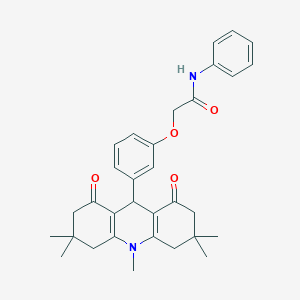 molecular formula C32H36N2O4 B328186 2-[3-(3,3,6,6,10-pentamethyl-1,8-dioxo-1,2,3,4,5,6,7,8,9,10-decahydro-9-acridinyl)phenoxy]-N-phenylacetamide 