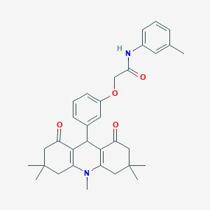 molecular formula C33H38N2O4 B328188 N-(3-methylphenyl)-2-[3-(3,3,6,6,10-pentamethyl-1,8-dioxo-1,2,3,4,5,6,7,8,9,10-decahydro-9-acridinyl)phenoxy]acetamide 