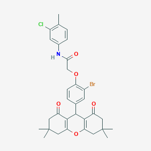 molecular formula C32H33BrClNO5 B328189 2-[2-bromo-4-(3,3,6,6-tetramethyl-1,8-dioxo-2,3,4,5,6,7,8,9-octahydro-1H-xanthen-9-yl)phenoxy]-N-(3-chloro-4-methylphenyl)acetamide 