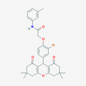 molecular formula C32H34BrNO5 B328190 2-[2-bromo-4-(3,3,6,6-tetramethyl-1,8-dioxo-2,3,4,5,6,7,8,9-octahydro-1H-xanthen-9-yl)phenoxy]-N-(3-methylphenyl)acetamide 