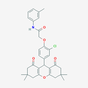 molecular formula C32H34ClNO5 B328192 2-[2-chloro-4-(3,3,6,6-tetramethyl-1,8-dioxo-2,3,4,5,6,7,8,9-octahydro-1H-xanthen-9-yl)phenoxy]-N-(3-methylphenyl)acetamide 
