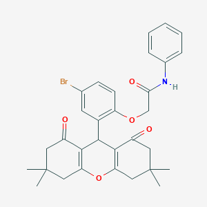 molecular formula C31H32BrNO5 B328193 2-[4-bromo-2-(3,3,6,6-tetramethyl-1,8-dioxo-2,3,4,5,6,7,8,9-octahydro-1H-xanthen-9-yl)phenoxy]-N-phenylacetamide 