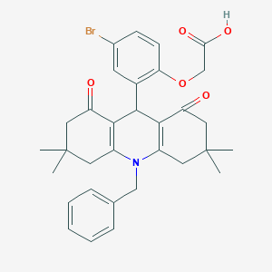 molecular formula C32H34BrNO5 B328194 2-[2-(10-benzyl-3,3,6,6-tetramethyl-1,8-dioxo-4,5,7,9-tetrahydro-2H-acridin-9-yl)-4-bromophenoxy]acetic acid 