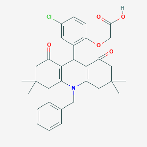 molecular formula C32H34ClNO5 B328195 2-[2-(10-benzyl-3,3,6,6-tetramethyl-1,8-dioxo-4,5,7,9-tetrahydro-2H-acridin-9-yl)-4-chlorophenoxy]acetic acid 