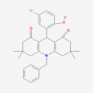 molecular formula C30H32ClNO3 B328196 10-benzyl-9-(5-chloro-2-hydroxyphenyl)-3,3,6,6-tetramethyl-3,4,6,7,9,10-hexahydroacridine-1,8(2H,5H)-dione 