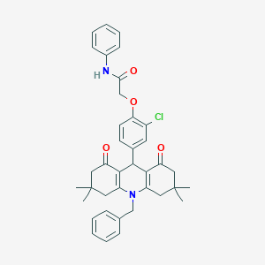 molecular formula C38H39ClN2O4 B328197 2-[4-(10-benzyl-3,3,6,6-tetramethyl-1,8-dioxo-1,2,3,4,5,6,7,8,9,10-decahydro-9-acridinyl)-2-chlorophenoxy]-N-phenylacetamide 