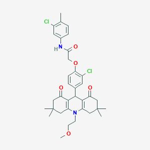 molecular formula C35H40Cl2N2O5 B328201 2-{2-chloro-4-[10-(2-methoxyethyl)-3,3,6,6-tetramethyl-1,8-dioxo-1,2,3,4,5,6,7,8,9,10-decahydro-9-acridinyl]phenoxy}-N-(3-chloro-4-methylphenyl)acetamide 