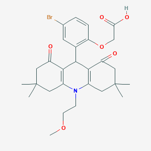 molecular formula C28H34BrNO6 B328202 2-[4-bromo-2-[10-(2-methoxyethyl)-3,3,6,6-tetramethyl-1,8-dioxo-4,5,7,9-tetrahydro-2H-acridin-9-yl]phenoxy]acetic acid 