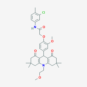 molecular formula C36H43ClN2O6 B328204 N-(3-chloro-4-methylphenyl)-2-{2-methoxy-4-[10-(2-methoxyethyl)-3,3,6,6-tetramethyl-1,8-dioxo-1,2,3,4,5,6,7,8,9,10-decahydro-9-acridinyl]phenoxy}acetamide 