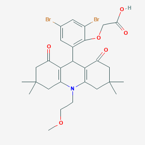 molecular formula C28H33Br2NO6 B328206 2-[2,4-dibromo-6-[10-(2-methoxyethyl)-3,3,6,6-tetramethyl-1,8-dioxo-4,5,7,9-tetrahydro-2H-acridin-9-yl]phenoxy]acetic acid 