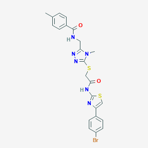molecular formula C23H21BrN6O2S2 B328207 N-({5-[(2-{[4-(4-bromophenyl)-1,3-thiazol-2-yl]amino}-2-oxoethyl)sulfanyl]-4-methyl-4H-1,2,4-triazol-3-yl}methyl)-4-methylbenzamide 