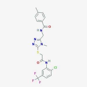 molecular formula C21H19ClF3N5O2S B328208 N-({5-[(2-{[2-chloro-5-(trifluoromethyl)phenyl]amino}-2-oxoethyl)sulfanyl]-4-methyl-4H-1,2,4-triazol-3-yl}methyl)-4-methylbenzamide 