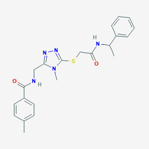 molecular formula C22H25N5O2S B328211 4-methyl-N-{[4-methyl-5-({2-oxo-2-[(1-phenylethyl)amino]ethyl}sulfanyl)-4H-1,2,4-triazol-3-yl]methyl}benzamide 