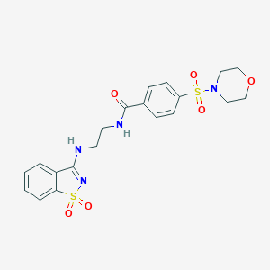 molecular formula C20H22N4O6S2 B328219 N-[2-[(1,1-dioxo-1,2-benzothiazol-3-yl)amino]ethyl]-4-morpholin-4-ylsulfonylbenzamide 