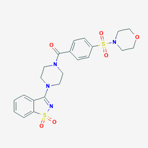 molecular formula C22H24N4O6S2 B328220 3-{4-[4-(4-Morpholinylsulfonyl)benzoyl]-1-piperazinyl}-1,2-benzisothiazole 1,1-dioxide 