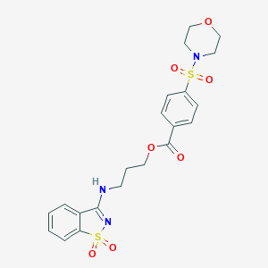 molecular formula C21H23N3O7S2 B328222 3-[(1,1-dioxo-1,2-benzothiazol-3-yl)amino]propyl 4-morpholin-4-ylsulfonylbenzoate 