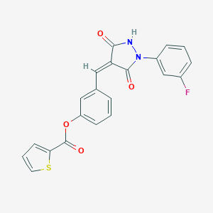 molecular formula C21H13FN2O4S B328227 3-{[1-(3-Fluorophenyl)-3,5-dioxo-4-pyrazolidinylidene]methyl}phenyl 2-thiophenecarboxylate 