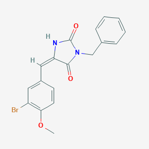 molecular formula C18H15BrN2O3 B328230 (5E)-3-benzyl-5-(3-bromo-4-methoxybenzylidene)imidazolidine-2,4-dione 