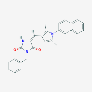molecular formula C27H23N3O2 B328234 3-benzyl-5-{[2,5-dimethyl-1-(2-naphthyl)-1H-pyrrol-3-yl]methylene}-2,4-imidazolidinedione 