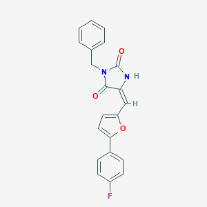 molecular formula C21H15FN2O3 B328242 (5E)-3-benzyl-5-{[5-(4-fluorophenyl)furan-2-yl]methylidene}imidazolidine-2,4-dione 