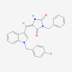 molecular formula C26H20FN3O2 B328243 (5E)-3-benzyl-5-{[1-(4-fluorobenzyl)-1H-indol-3-yl]methylidene}imidazolidine-2,4-dione 
