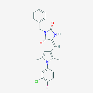 (5E)-3-benzyl-5-{[1-(3-chloro-4-fluorophenyl)-2,5-dimethyl-1H-pyrrol-3-yl]methylidene}imidazolidine-2,4-dione