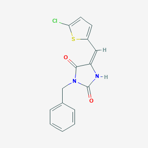 molecular formula C15H11ClN2O2S B328253 (5E)-3-benzyl-5-[(5-chlorothiophen-2-yl)methylidene]imidazolidine-2,4-dione 
