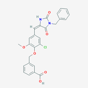 molecular formula C26H21ClN2O6 B328256 3-({4-[(E)-(1-benzyl-2,5-dioxoimidazolidin-4-ylidene)methyl]-2-chloro-6-methoxyphenoxy}methyl)benzoic acid 