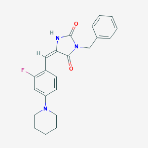 (5E)-3-benzyl-5-[2-fluoro-4-(piperidin-1-yl)benzylidene]imidazolidine-2,4-dione