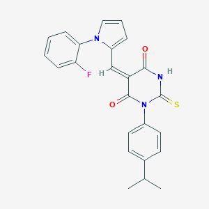 molecular formula C24H20FN3O2S B328260 (5E)-5-{[1-(2-fluorophenyl)-1H-pyrrol-2-yl]methylidene}-1-[4-(propan-2-yl)phenyl]-2-thioxodihydropyrimidine-4,6(1H,5H)-dione 