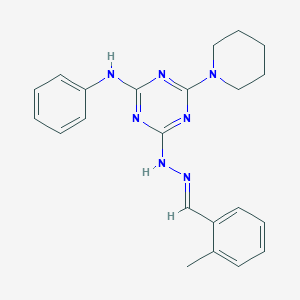 molecular formula C22H25N7 B328268 2-Methylbenzaldehyde [4-anilino-6-(1-piperidinyl)-1,3,5-triazin-2-yl]hydrazone 