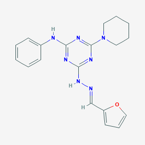 molecular formula C19H21N7O B328269 2-Furaldehyde [4-anilino-6-(1-piperidinyl)-1,3,5-triazin-2-yl]hydrazone 
