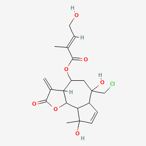 molecular formula C20H25ClO7 B3282803 [6-(Chloromethyl)-6,9-dihydroxy-9-methyl-3-methylidene-2-oxo-3a,4,5,6a,9a,9b-hexahydroazuleno[4,5-b]furan-4-yl] (E)-4-hydroxy-2-methylbut-2-enoate CAS No. 757202-06-5