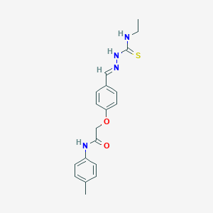 molecular formula C19H22N4O2S B328285 2-(4-{2-[(ethylamino)carbothioyl]carbohydrazonoyl}phenoxy)-N-(4-methylphenyl)acetamide 