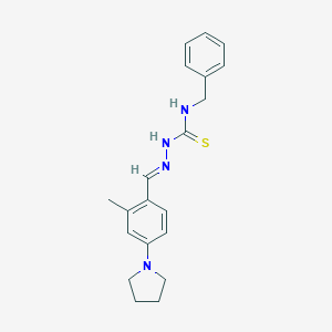 molecular formula C20H24N4S B328299 (2E)-N-benzyl-2-[2-methyl-4-(pyrrolidin-1-yl)benzylidene]hydrazinecarbothioamide 